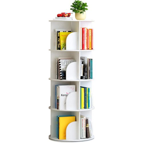 Arcwares Rotating Bookshelf, 4 Tier 360° Revolving Bookcase Corner PVC Wood-Plastic Board Bookcase, Stackable Bookshelf Organizer, Display Cabinet for Office Home Living Room