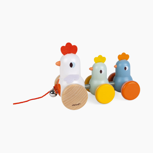 Janod Wooden Pull Along Toy - Hens & Chicks