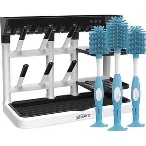 Dr. Brown's Drying Tower, Stand-Up Rack with Soft Touch No Scratch Baby Bottle Cleaning Brush, Blue