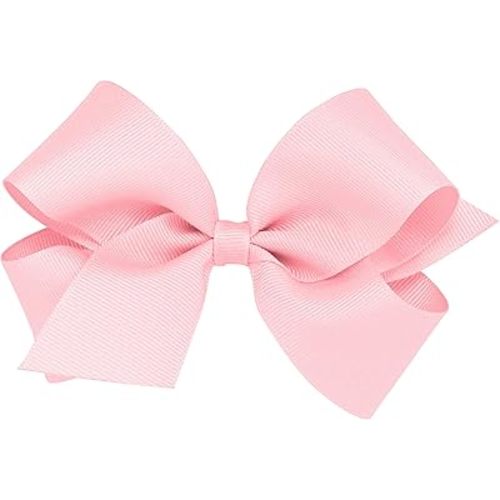 Wee Ones Girls' Classic Grosgrain Hair Bow with Plain Wrap Center on a WeeStay Hair Clip, Handmade, Medium Sized Bow, Light Pink