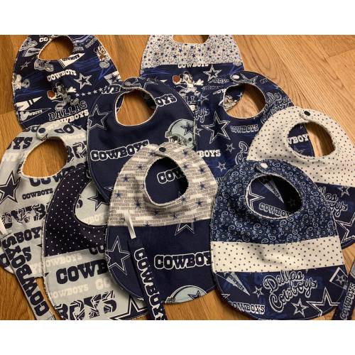Dallas Cowboys Baby Gifts - Baby Bibs With or Without Pacifier Clips, Burp Pads and Lovey Blankets