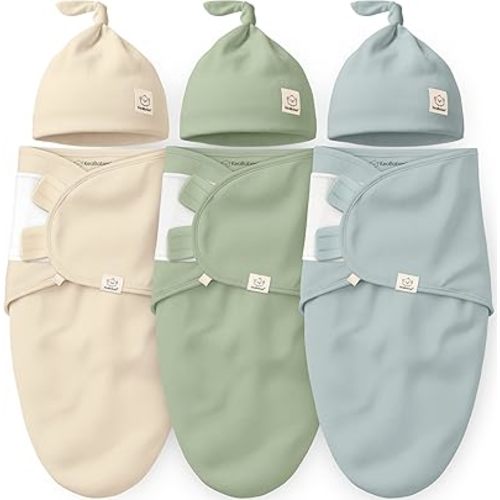 KeaBabies 3-Pack Organic Swaddles for Newborns Girls, Boys with Hats - Soft Cotton Baby Sleep Sacks 0-3 Months, Breathable Baby Hats and Swaddles 0-3 Months, Newborn Essentials Must Haves (Slate)