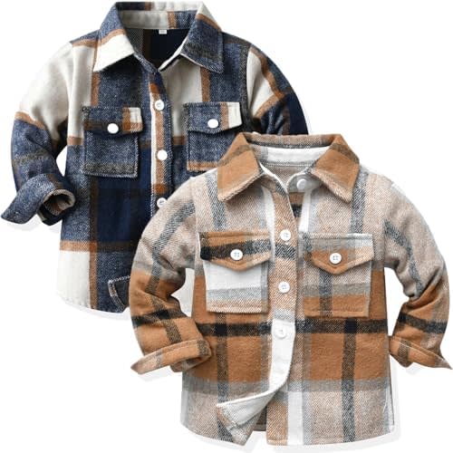 Little Flannels 2 Pack Toddler Baby Boys Plaid Flannel Shirts Jackets Long Sleeve Lapel Button Down Shirt Top Outfit