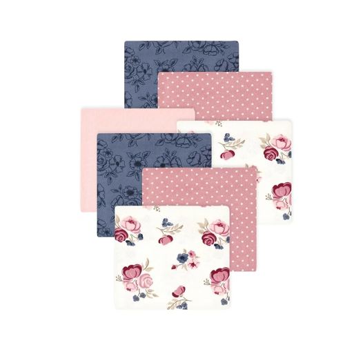 Little Treasure Hudson Baby Cotton Poly Flannel Receiving Blankets Multipack, Pink Dusty Rose Floral, 30x30 inches