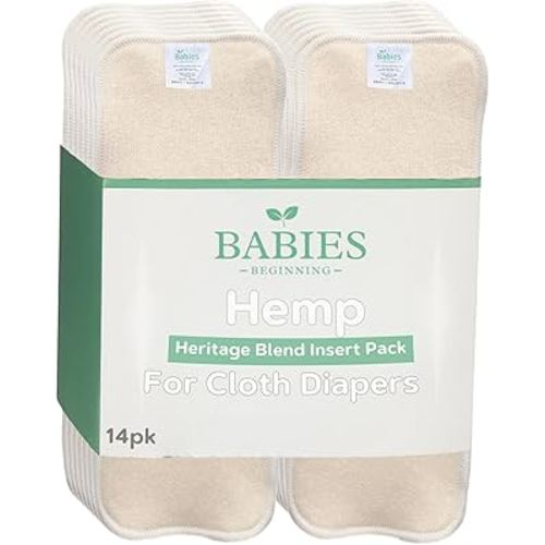 Cloth Diaper Inserts – 14 Pack Reusable 4 Layer Hemp Cotton Liners for Pocket Diapers – Absorbent and Breathable for Babies and Toddlers (Heritage Blend)