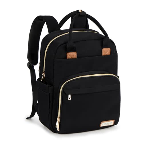 RUVALINO Diaper Bag Backpack, Multifunction Travel Pack Maternity Baby Changing Bags, Large Capacity, Waterproof, Deep Black