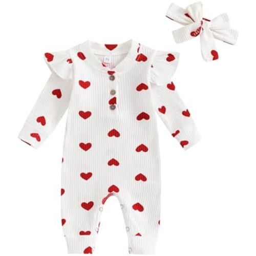 Suolongsama My First St. Patrick's Day Baby Girl Outfit Newborn Long Sleeve Button Jumpsuit Heart Knit Romper Headband