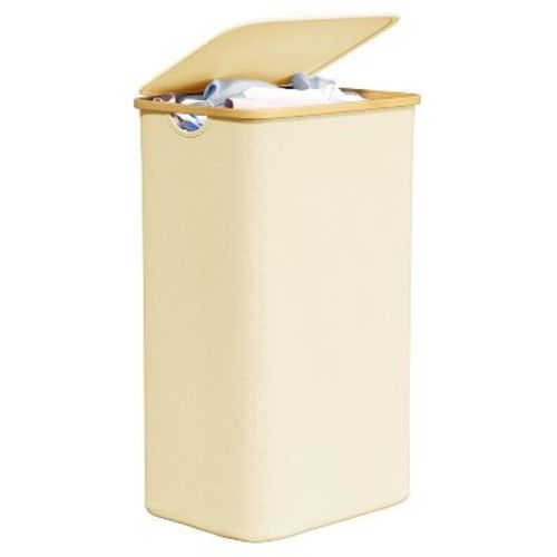 29 Gallon Laundry hamper with lid features bamboo handle,beige