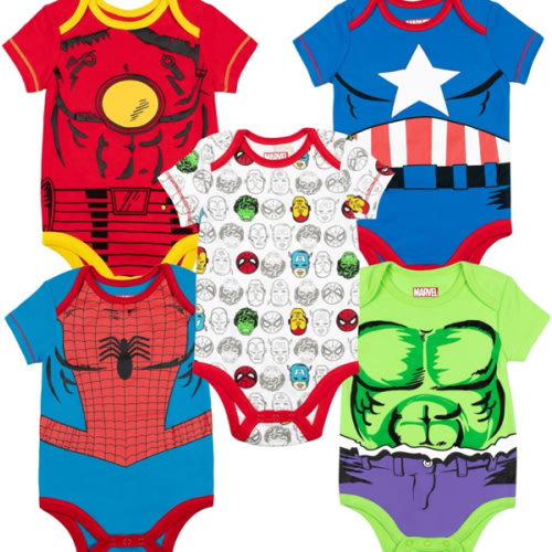 Marvel Baby Boys' 5 Pack Bodysuits - The Hulk, Spiderman, Iron Man, and Captain America