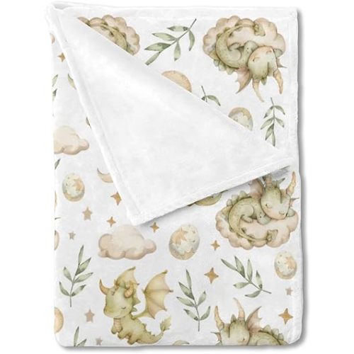 Dragons Baby Blanket, Unisex Dragons Clouds Moon Stars Nursery Swaddle Receiving Blanket for Baby Boys Girls, Dragons Leaves Baby Crib Stroller Decor Blanket for Newborn Toddlers-40 * 50