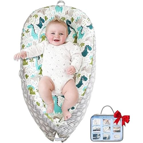 Baby Lounger for Newborn, Infant Lounger for Playtime, Detachable 0-18 Months Infant Nest, Portable Baby Floor Seats & Loungers, Tummy Time Pillow Travel Essentials Must Haves Newborn Gifts