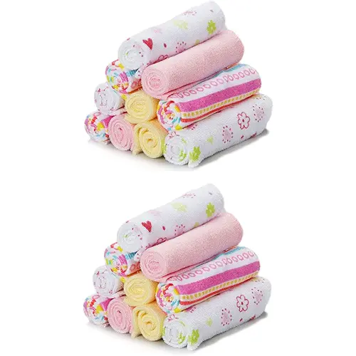 Spasilk Washcloth Wipes Set for Newborn Boys & Girls, Soft Terry Washcloth Set, Pack of 20, Pink Lines, 20 Pack