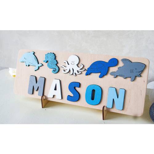 Sea animals baby name puzzle, Nautical nursery decor, Personalized birthday gift, Kids ocean puzzle, Montessori busy board, Baby shower gift