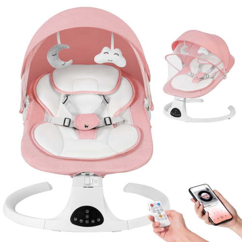 Baby Swing for Infants 0-18 Months - 5 Speed Bluetooth Baby Bouncer with 10 Lullabies, Portable Infant Swing Chair (Pink)