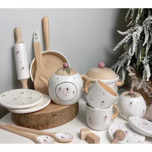 Wooden Tea Set Montessori Toys | Toddler Gift Idea | Handmade Eco Friendly Kitchen Toy for Kids | Waldorf Pretend Play | Scandi Baby Decor