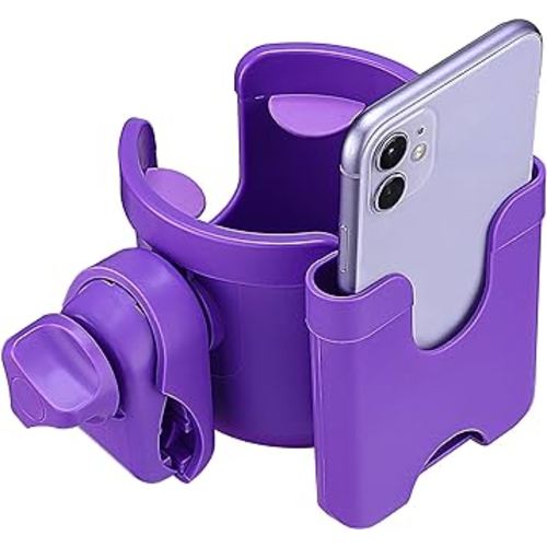 Suranew Adjustable Stroller Cup Holder with Phone Holder for Baby Stroller for Family Members, Walker Purple