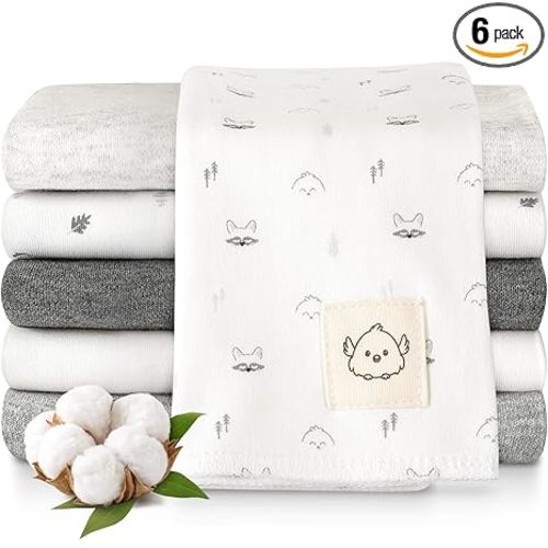 Organic Burp Cloths Baby Boy, Girl - 6-Pack Large 100% Cotton Burping Cloths for Babies, Spit Up Rags, Super Absorbent, Ultra Soft Newborn Rag, Gender Neutral, Machine Washable, Durable (Neutrals)
