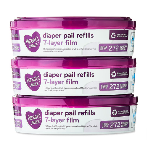 Parent's Choice Diaper Pail Refills, Holds up to 816 Newborn Diapers, 3 Count
