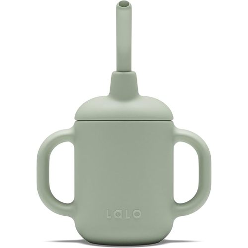 Lalo Little Cup, Non-Toxic Silicone Straw Cup with Handles - Baby and Toddler Sippy Cup - Mini Cup and Straw Training System, 4oz, Sage
