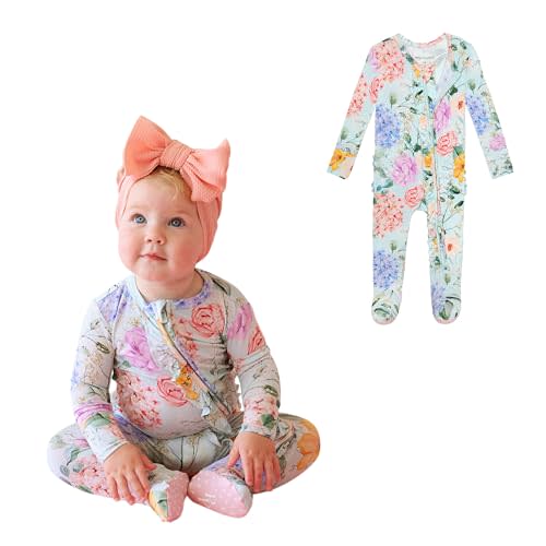 Posh Peanut Footie Pajamas for Baby Girls – Sleepers in Viscose from Bamboo with 2-Way Zipper & Ruffle Trim