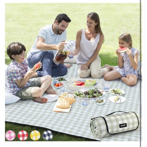 ZAZE Extra Large Picnic Outdoor Blanket, 80''x80'' Waterproof Foldable Blankets Gingham Picnic Mat for Beach, Camping Grass Lawn Park Accessories Cute Couple Gifts Ideas Wedding Registry(Green White)