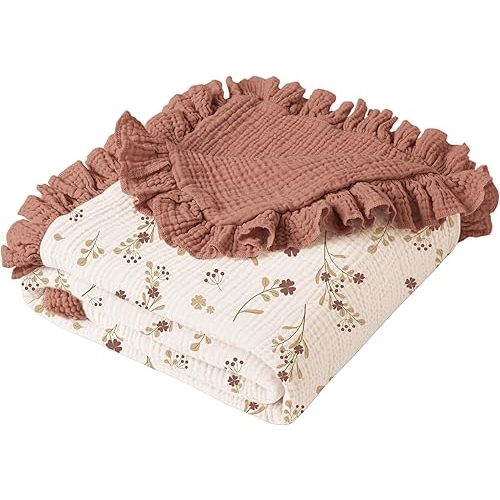 Konssy Flounce Muslin Baby Blankets, Cotton Crib Blanket for Baby Infant Toddler, Super Soft and Lightweight Nursery Blankets 40"x36" (Posy)