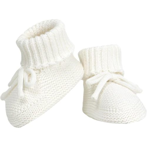 Hadetoto Baby Booties Newborn First Walkers Cozy Shoes Warm Knit Soft Booties for Toddler Infant Boy Girl - 0-3 Months Infant - White