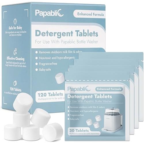 Papablic 120Pcs Official Detergent Soap Tablets for Baby Brezza, GROWNSY, Momcozy Bottle Washer Pro, Effective Cleaning with Safe Highly Concentrated Formula