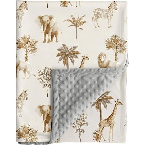 Safari Jungle Animals Baby Blanket Gender Neutral Blankets for Newborn Baby Girls or Boys Nursery Toddler Double Layer Blanket with Dotted Backing and Animal Printed (Animal 3)