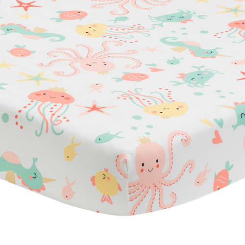 Ocean Mist Ocean Sea Animals Fitted Crib Sheet - White – Lambs & Ivy