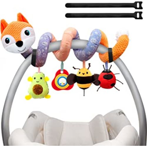 Car Seat Toys Newborn Toys, Stroller Toys Baby Toys 0-6 Months Infant Toys, Baby Toys for Carseat Stroller Crib with Music Rattles Teether, Baby Toys for 0 3 6 9 12 Boys Girls Enfants (Orange)