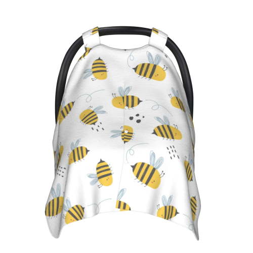 Car Seat Cover Baby - Bee print Carseat Covers Baby for Girl Boy, Lightweight Newborn Car Seat Canopy Breathable Soft Infant Car Seat Cover