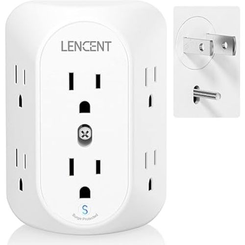 LENCENT 2 Prong Power Strip, 3 to 2 Prong Grounding Outlet Adapter, Polarized Plug, Surge Protector, 3-Sided 6 Outlets Widely Spaced Extender, Mountable Wall tap for Non-Grounded Outlet