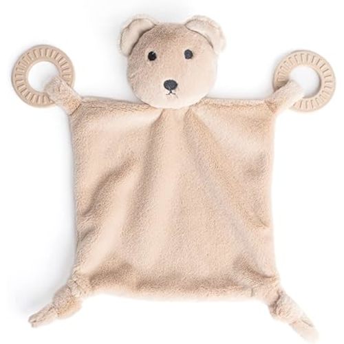 Bella Tunno Teether Buddy – Soft, Plush Baby Lovey with Textured Baby Teether Toy and Gentle Rattling Head, Comforts and Brings Teething Relief, Colorful Animal-Themed Baby Teething Toys (Bear)