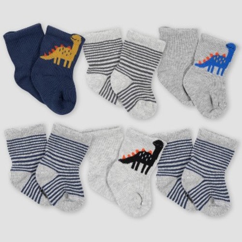 Gerber Baby Boys' 6pk Dino Jersey Wiggle Proof Socks - Purple 0-6M
