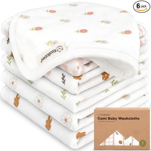6-Pack Cotton Baby Washcloths for Newborn - Soft & Absorbent Organic Cotton Muslin Wash Cloths for Babies, Infant, Kids, Toddler Towels for Boy, Girl Face Cloths, Scratch-Free Baby Rags (Petals)