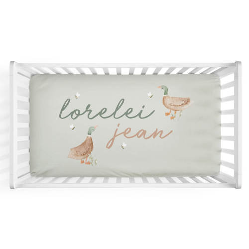 Lucky Ducky Personalized Crib Sheet
