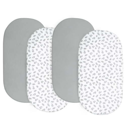 Baby Bassinet Sheets 4 Pack for 4moms Mamaroo, Regalo, Chicco Close to You Bassinet, Soft Microfiber Fitted Crib Sheets, Neutral Colors, Grey