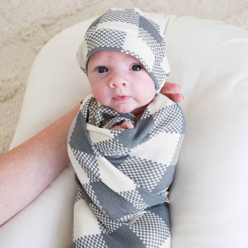 Big Check Waffle Bamboo Oversized Swaddle Blanket | Denim