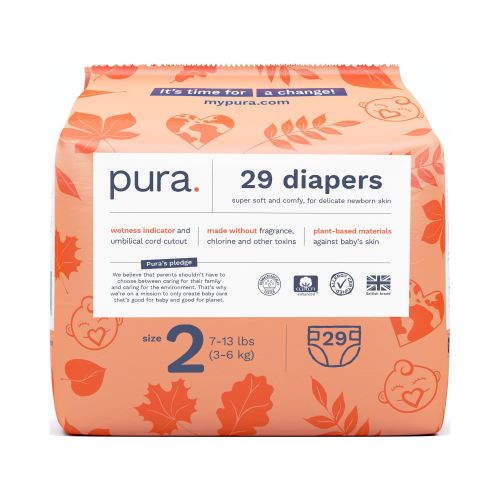 Pura Sensitive Soft Sustainable Diapers Size 2, 29 Count (Choose Your Size and Count)