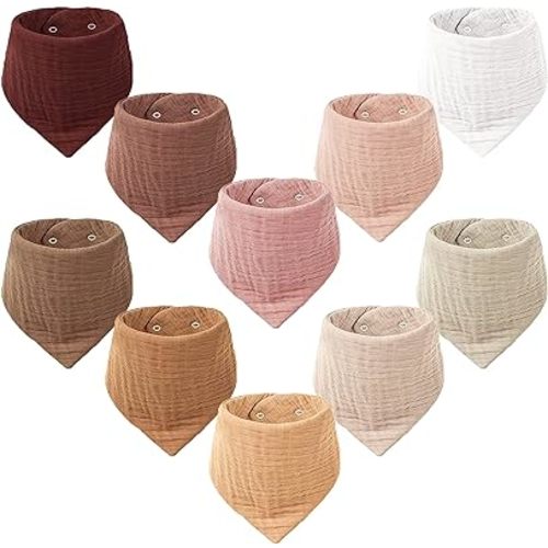 Konssy Muslin Baby Bibs 10 Pack Baby Bandana Drool Bibs 100% Cotton for Unisex Boys Girls