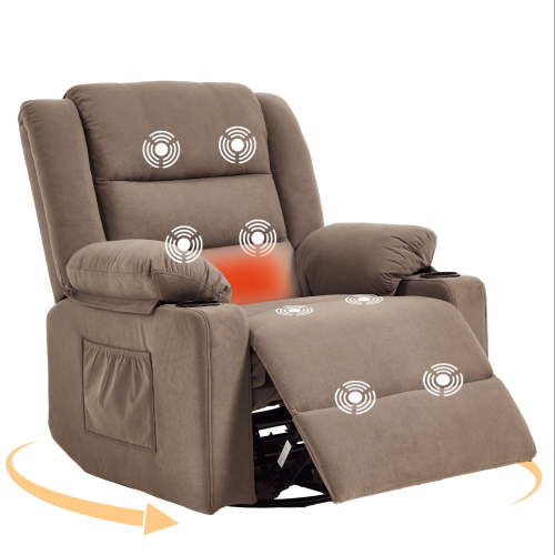 Manual Rocker Recliner Chair for Adults with Vibration Massage,Glider Rocking Recliner Chairs for Living Room Bedroom Overstuffed Soft Reclining Sofa Chair with Pockets and Cup Holds (Dark Grey)