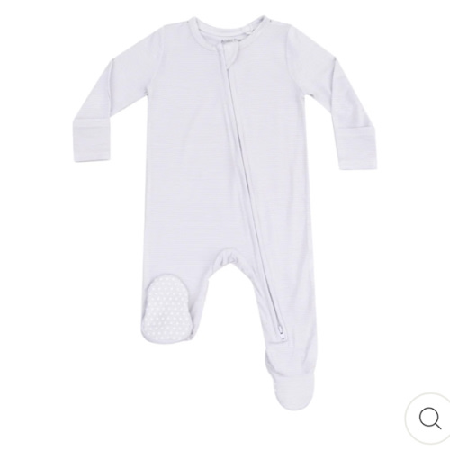 2 Way Zipper Footie - Stripe Classic Grey / Vintage Elephant ABC