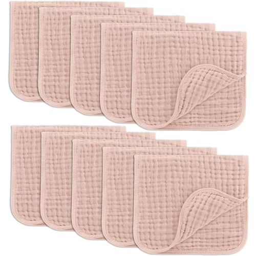 Comfy Cubs Muslin Burp Cloths Set Large 100% Cotton Hand Washcloths for Babies, Baby Essentials 6 Layers Extra Absorbent and Soft Boys & Girls Baby Bibs & Burp Cloths Set (Blush, 10-Pack, 20" X10") - 10-Pack 20"X10"