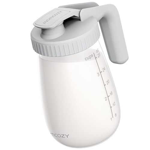 Momcozy Breast Milk Pitcher, Resistant to Heat and Cold Abrupt Temp Swings, No Leak Glass Breast Milk Fridge Storage Container with Wide Mouth, Fast Baby Formula Maker, Breastfeeding Essentials, Grey