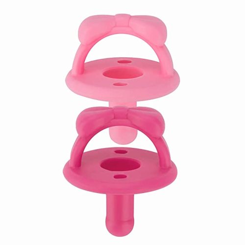 Itzy Ritzy Silicone Pacifiers for Newborn - Sweetie Soother Pacifiers Feature Collapsible Handle & Two Air Holes for Added Safety; for Ages Newborn and Up, Set of 2 in Cotton Candy & Watermelon - 2 Count (Pack of 1) - Bow