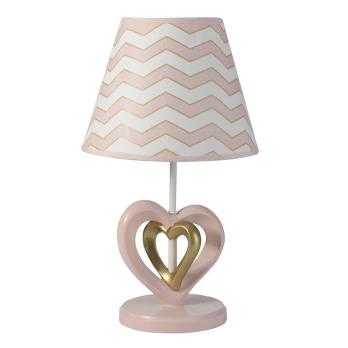 Lambs & Ivy Baby Love Pink/Gold/White Hearts and Chevrons Nursery Lamp with Shade & Bulb