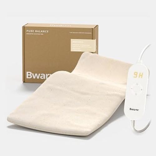 Bwarm Weighted Far Infrared Heating Pads 100% Cotton Fast Heating with 9 Heating Levels 12 Hours Auto-Off Heated Pad for Back Neck Hot Pad for Arms and Legs (White, 12''×24')
