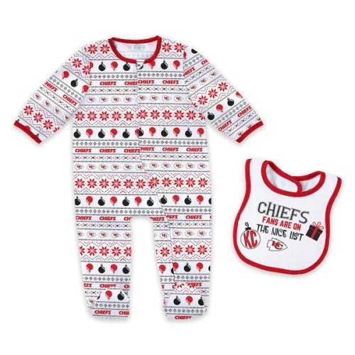 Newborn & Infant WEAR by Erin Andrews Kansas City Chiefs Allover Print Full-Zip Sleeper & Bib Set