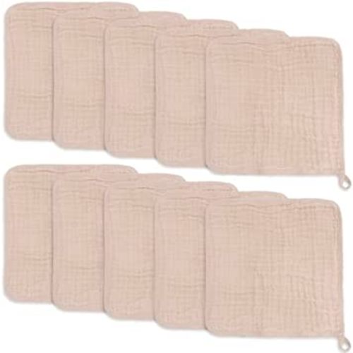 Baby Washcloths, Muslin Cotton Baby Towels, Large 10”x10” Wash Cloths Soft on Sensitive Skin, Absorbent for Boys & Girls, Newborn Baby & Toddlers Essentials Shower Registry Gift (Blush, Pack of 10)
